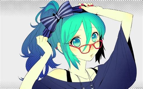 Glasses Anime Blue Hair Hatsune Miku Blue Eyes Vocaloid Anime Girls Hair Ornament Long