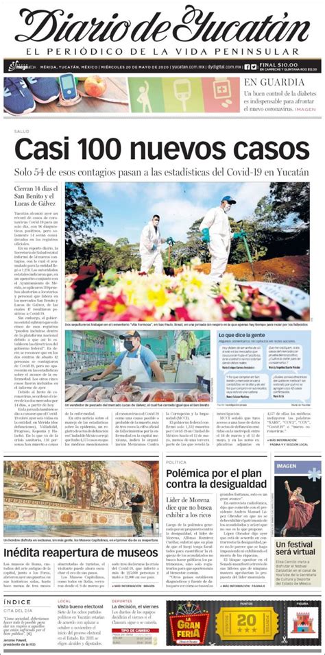 Periódico Diario De Yucatán México Periódicos De México Edición De Miércoles 20 De Mayo De