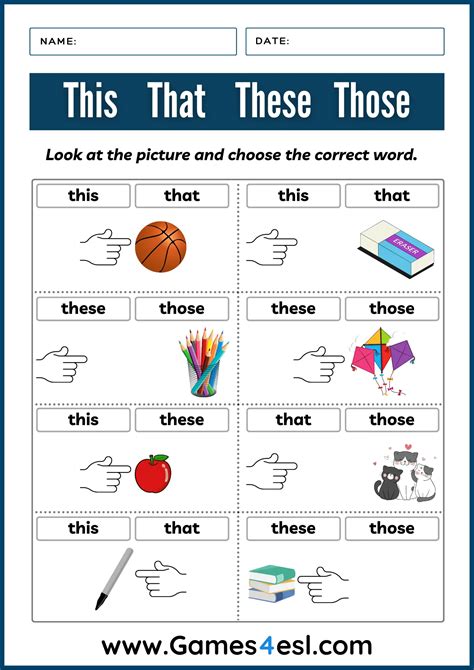 This That These Those Worksheets Printable Demonstrative Pronoun Exercises Games Esl
