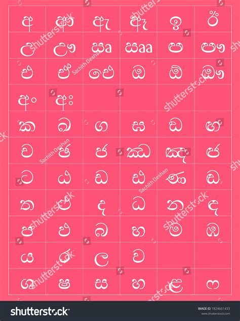 Sinhala Full Alphabet Letters Sinhalese Letters Stockillustration