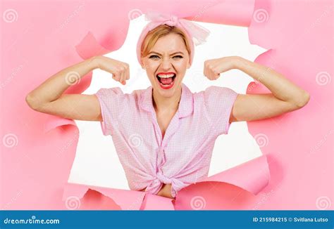 Fitness Girl Smiling Woman Showing Her Biceps Strong Girl Flexing Her