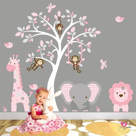 Jungle Animal Nursery Wall Art Stickers Grey Nursery Decor Girl