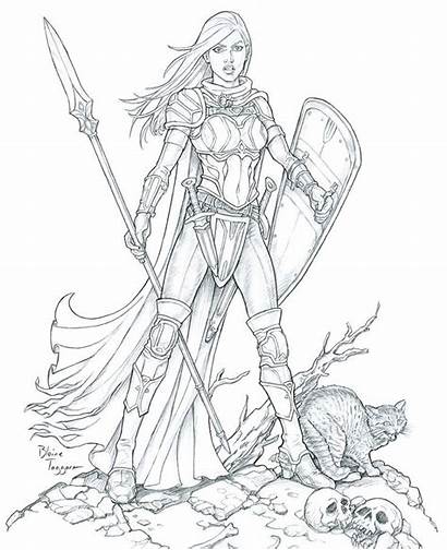 Female Warrior Paladin Coloring Drawing Deviantart Line