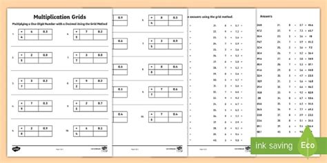 Multiplying Decimals Grid Method Worksheet Maths Resource