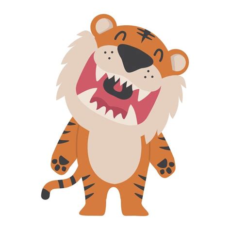 Tigre De Dibujos Animados Lindo Rugiendo Vector Premium Images And