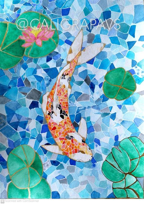Watercolor Mosaics Technique To Paint A Koi Fish In A Pond Mosaic