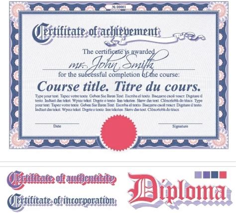 Diploma Certificate Design Elements Vector Set Vectors Graphic Art