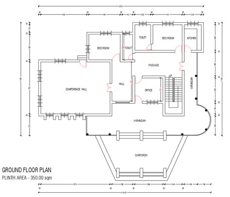 350 Square Meter House Ground Floor Plan Autocad Drawing Dwg File Cadbull