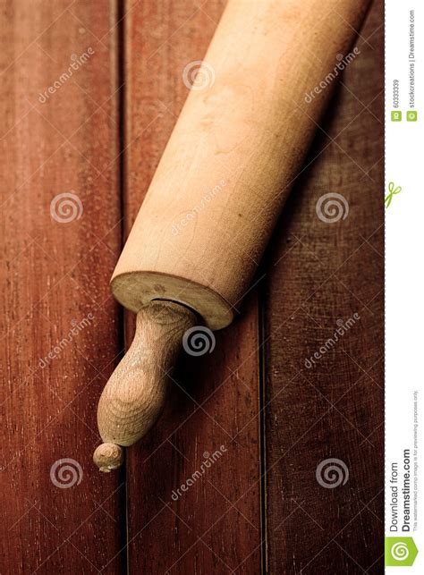 Wooden Rolling Pin On A Kitchen Table Stock Image Image
