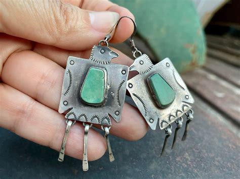 Navajo Vernon Begay Stamped Sterling Silver Thunderbird Earrings With