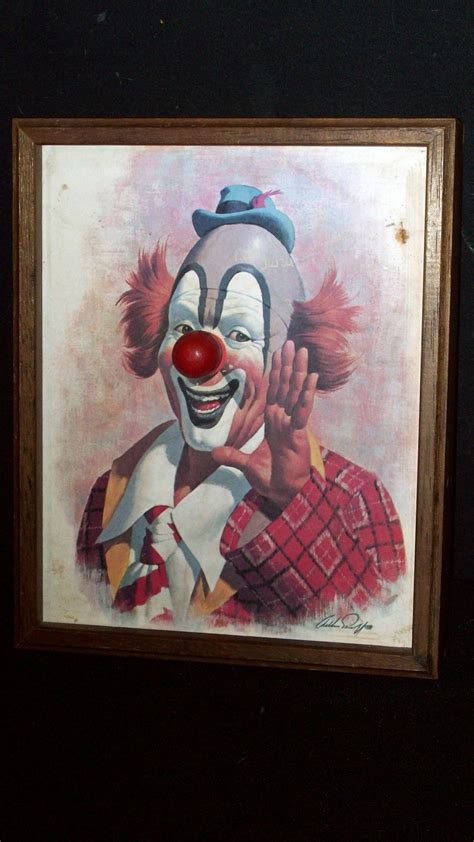 Vintage Wooden Clown Picture W Musical Wind Up Nose Plays Send In The Clowns Send In The