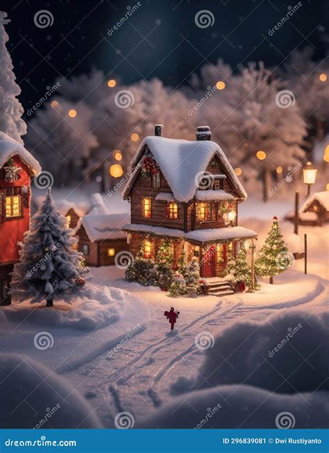 Christmas Winter Fairy Village Landscape Stock Image Image Of