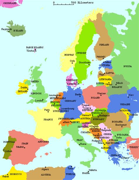 Map Of European Countries And Capitals
