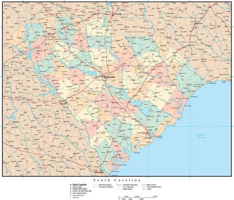 South Carolina Adobe Illustrator Map With Counties Cities County