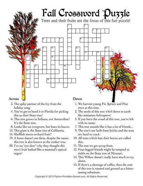 Thanksgiving Crossword Puzzles Autumn Puzzle Fall Games