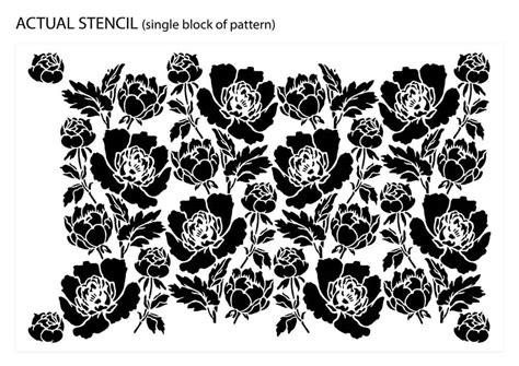 Peony Flower Ornamental Pattern Stencil 082 Bigbite Studio Print