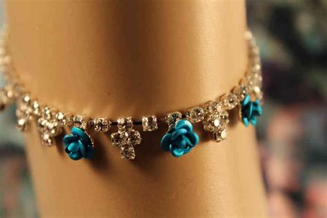 Crystal Rhinestone Rose Charm Anklet Choose From Three Available