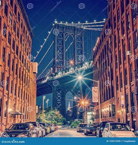Dumbo Brooklyn Manhattan Bridge Stonehenge Night Editorial Stock Photo