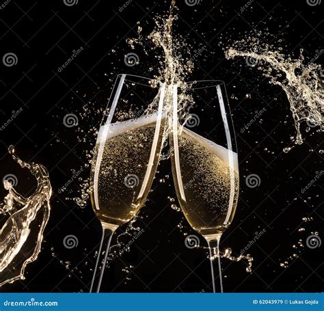 Glasses Of Champagne With Splash Celebration Theme Stock Image