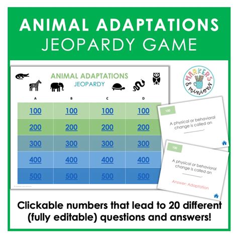 Animal Adaptations Jeopardy Game Editable Powerpoint Markers And Minions