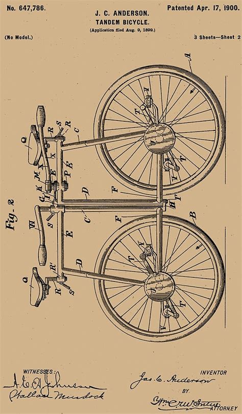 1899 Patent Velocipede Tandem Bicycle Archival History Invention By