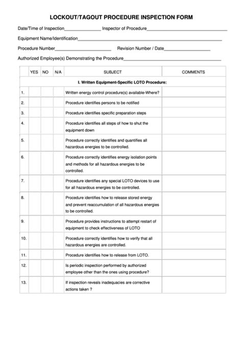 Involved in activities requiring lockout tagout procedures your employer will provide the locks tags and other devices you will need these must be. Download Lockout Tagout Procedures Template Images And ...