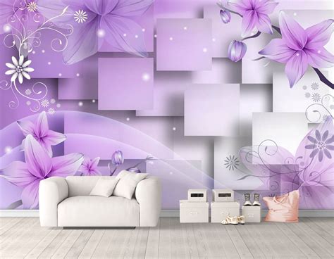 Hd Wall Mural Purple Flowers On An Abstract 3d Background With A Lilac