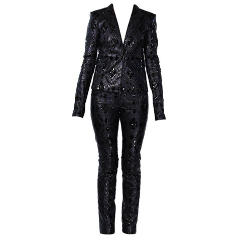 Versace Black Patchwork Leather Pant Suit For Sale At 1stdibs Black Leather Pants Suit