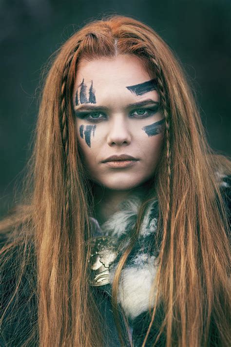 Beautiful Mighty Viking Warrior Woman With Red Hair And Green Eyes
