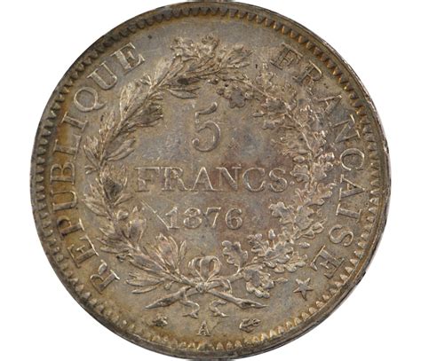 Pièces 5 Francs Hercule 1876 Paris