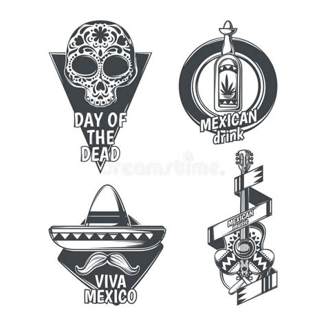 set of mexican emblems labels badges logos isolated on white stock vector illustration of
