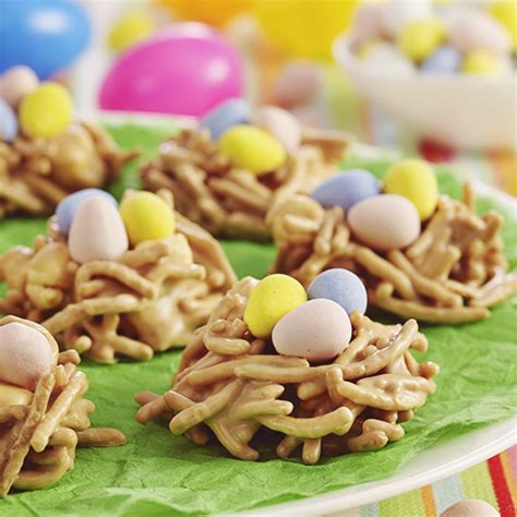 Make them with melted chocolate and butterscotch, crunchy chow mein noodles, and top with candy eggs. Peanut Butter Bird's Nests | Ready Set Eat