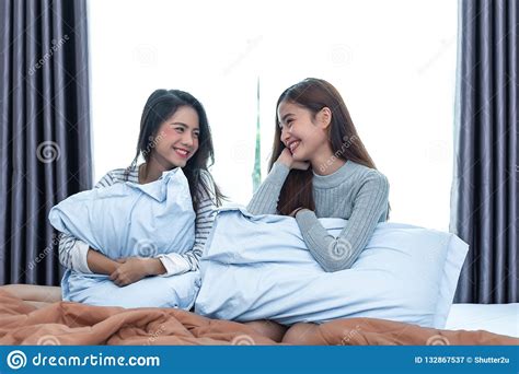 Two Asian Lesbian Looking Together In Bedroom Beauty Concept Stock Image Image Of Affection