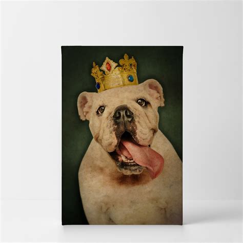 King White English Bulldog With Crown Animal Canvas Wall Art Etsy
