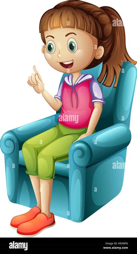 Illustration Of A Young Girl Sitting On A Chair On A White Background