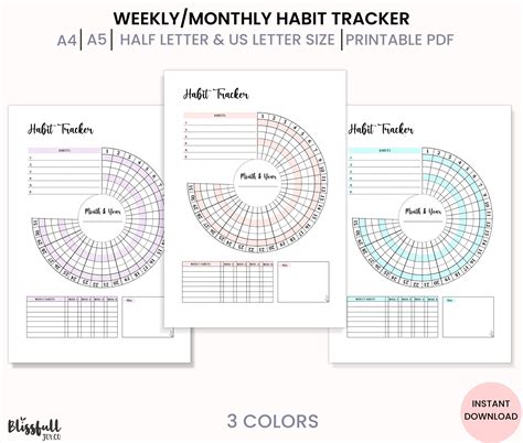 Printable Circle Habit Tracker Weekly And Monthly Habits Routine