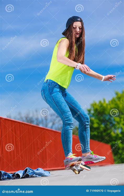 Teen Girl Skater Riding Skateboard On Street Stock Photo Image Of