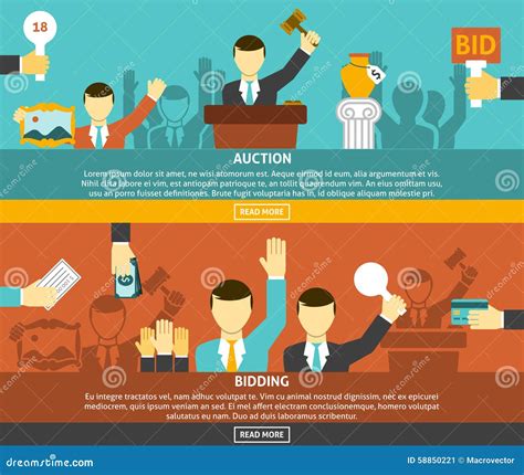 Auction And Bidding Banners Set Stock Vector Illustration Of Hands