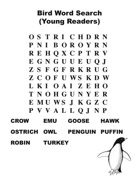 Wordsearch Learning Bird Names