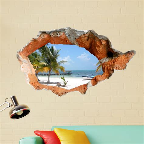 Vivid 38 Inch 3d Beach Sea Wall Stickers Diy Home Decor