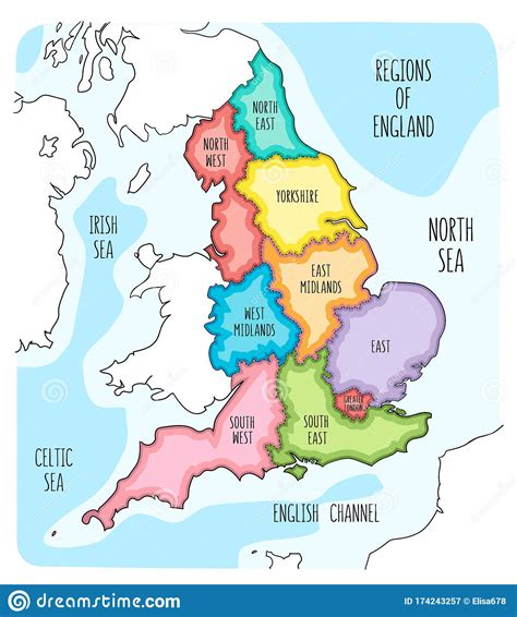 Hand Drawn Map Of England With Regions Stock Vector Illustration Of