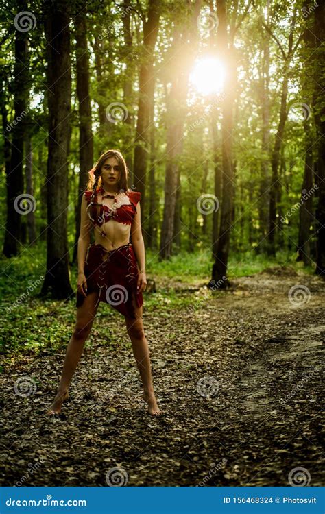 Wilderness Of Virgin Woods Wild Attractive Woman In Forest Folklore Character Living Wild