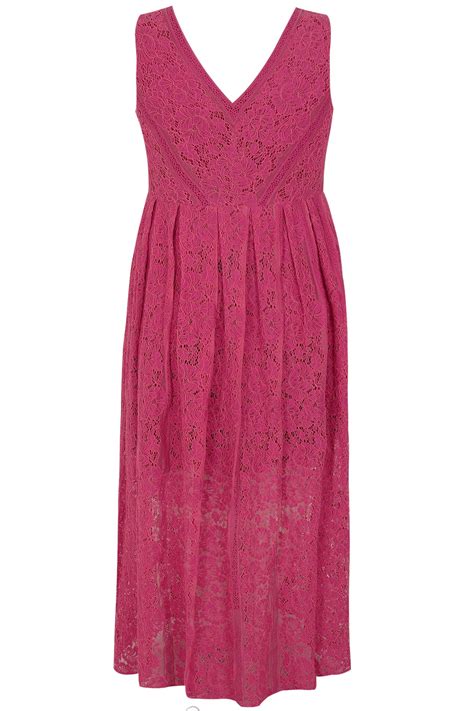 Chi Chi Raspberry Pink Sleeveless Maxi Dress With Floral Lace Overlay