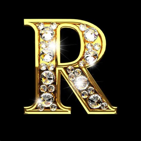 Letras Douradas Isoladas De R Com Diamantes Negros — Imagem De Stock