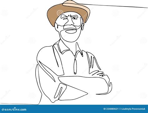 Continuous One Line Drawing Of Farmer Posing With Burlap Sacks Stock