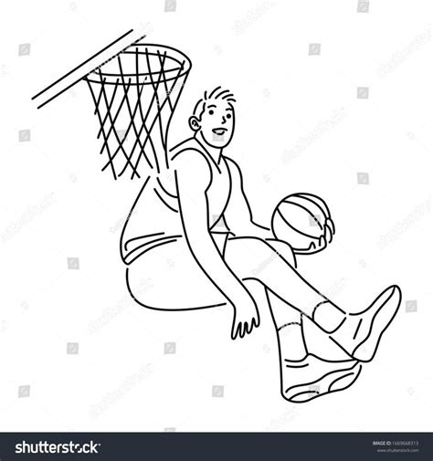 Basketball Player Dunking Graphic Vector Line Art Vector Illustration