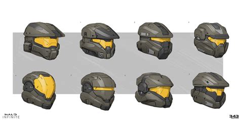 The Helmet Design For Halo Is Shown In Several Different Angles And