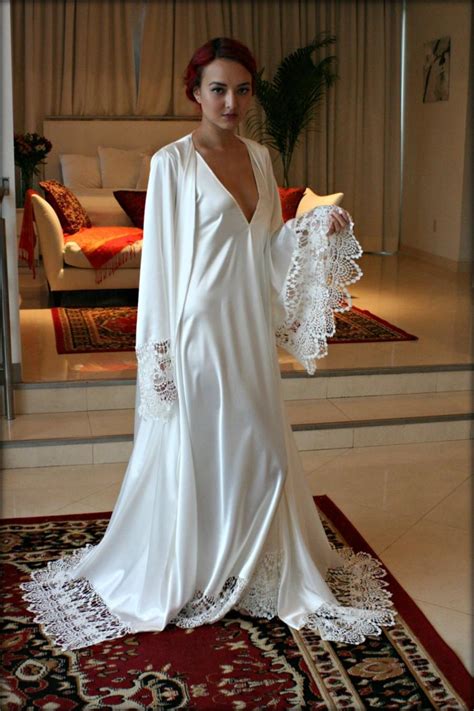 Satin Bridal Robe Wedding Trousseau Sleepwear Venise Lace Art Deco