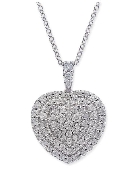 Macys Diamond Heart Cluster Pendant Necklace 12 Ct Tw In 14k