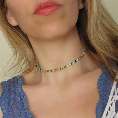 Bohemian Handmade Rainbow Beads Choker Necklace Boho Candy Color Bead